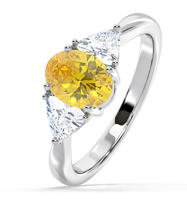 Dalia Yellow Lab Diamond Oval with Trillions 1.70ct Ring in 18K White Gold - Elara Collection